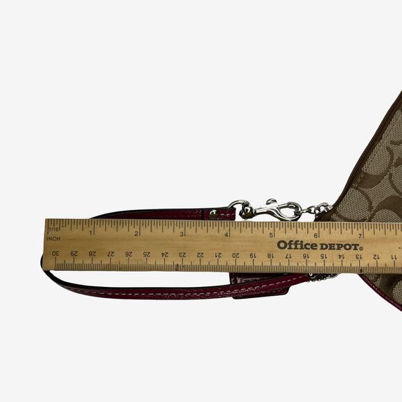 Coach Signature Canvas Wristlet Burgundy Patent Trim Small Pouch Bag - Picture 12 of 14